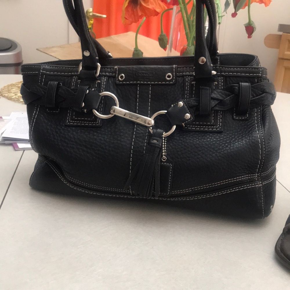 Coach Black Leather Satchel with Silver Hardware